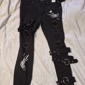 Edward Scirror Hands Black Distressed Jeans   From Hot Topic Size 15 New W/tags
